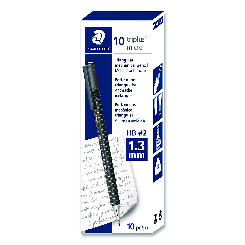Staedtler Mechanical Pencils, 1.3 mm, HB (#2), Black Lead, Light Blue Barrel, 10/Box (7741330A6)