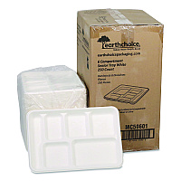 Pactiv Compostable Fiber Blend School Lunch Tray, Heavy Duty, 8 x 12 x 1, White, 250/Carton (MC50601)