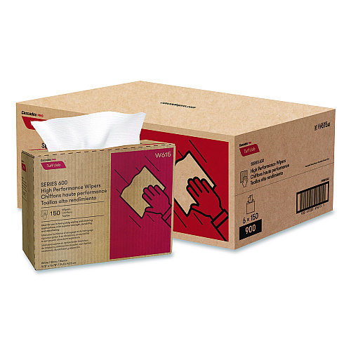 Cascades Tuff-Job Spunlace Towels, 1-Ply, 9.75 x 16.75, White, 150 Sheets/Pop-Up Box, 6 Boxes/Carton (W615)