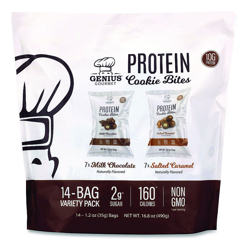Protein Cookie Bites Variety Pack, Salted Caramel And Milk Chocolate, 1.2 Oz Bag, 14/box