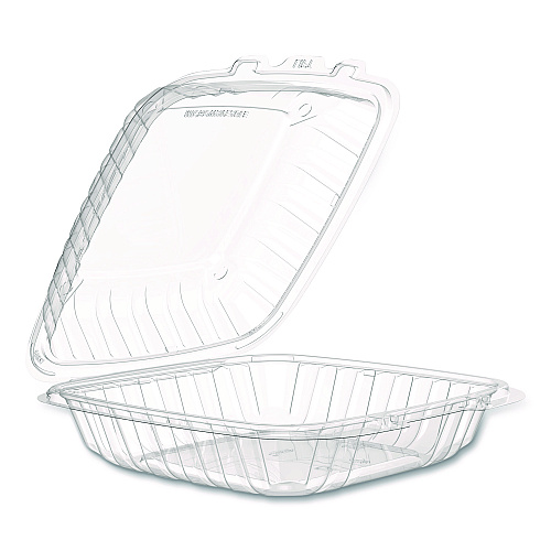 Dart Microwaveable Hinged Containers, ProPlanet, 9 x 8.75 x 3, Clear, Plastic 150/Carton (90PPHT1)