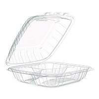 Dart Microwaveable Hinged Containers, ProPlanet, 3 Compartments, 9 x 8.75 x 3, Clear, Plastic,150/Carton (90PPHT3)