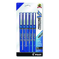 Pilot Precise V7 Rollerball Pen, Stick, Fine 0.7 mm, Blue Ink, Blue/Clear Barrel, 5/Pack (26021)