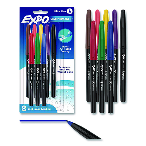 EXPO Wet Erase Marker, Ultra Fine Bullet Tip, Assorted Colors, 8/Pack (2134345B)