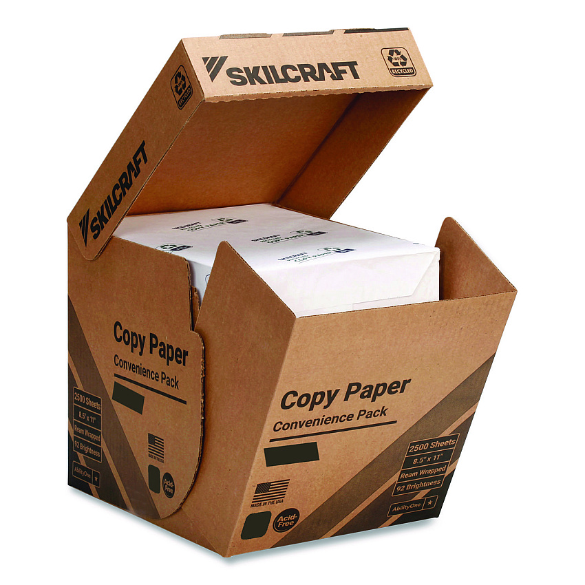 AbilityOne 7530017253059, SKILCRAFT 50% Recycled Convenience Copy Paper, 92 Bright, 20 lb Bond, 8.5 x 11, White, Ream Wrap, 5 Reams/Box