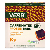 Caffeinated Protein Bar, Chocolate Chip Peanut Butter, 1.8 oz Bar, 12/Box