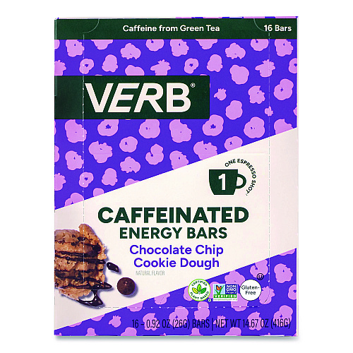 Caffeinated Energy Bar, Chocolate Chip Cookie Dough, 0.92 oz Bar, 16/Box
