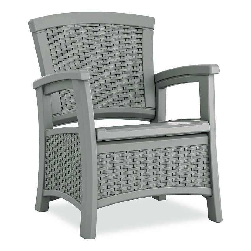 Suncast Elements Club Chair with Storage, Supports Up to 300 lb, 17" Seat Height, 25.25" x 29.75" x 35.5", Dove Gray (BMCC1800DG)