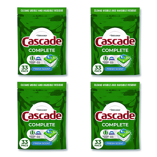Cascade Complete ActionPacs, Fresh Scent, 17.6 oz Bag, 33 Pacs/Bag, 4 Bags/Carton (15518)