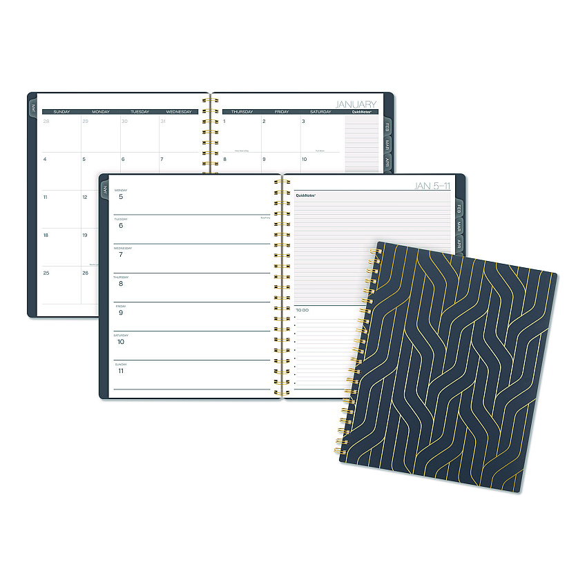 Cambridge Hera Weekly Monthly Planner, Wavy Lines, 11 x 8.5, Black/Gold Cover, 12-Month (Jan to Dec): 2026 (1765905)