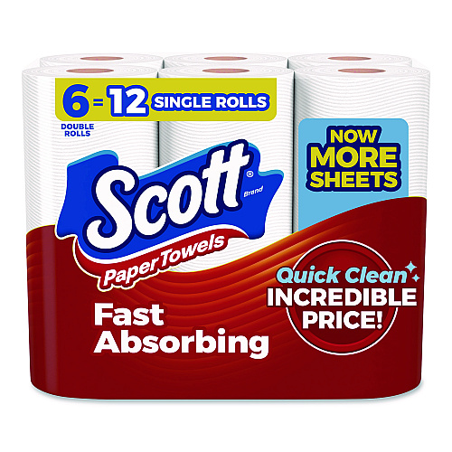 Scott Choose-a-Size Mega Kitchen Roll Paper Towels, 1-Ply, 108/Roll, 6 Rolls/Pack, 4 Packs/Carton (56668)