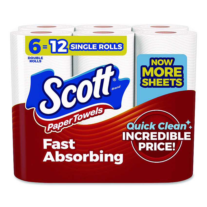 Scott Choose-a-Size Mega Kitchen Roll Paper Towels, 1-Ply, 108/Roll, 6 Rolls/Pack, 4 Packs/Carton (56668)