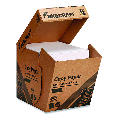 AbilityOne 7530017253060, SKILCRAFT 50% Recycled Convenience Copy Paper, 92 Bright, 20 lb Bond Wt, 8.5 x 11, White, Bulk, 2,500/Box