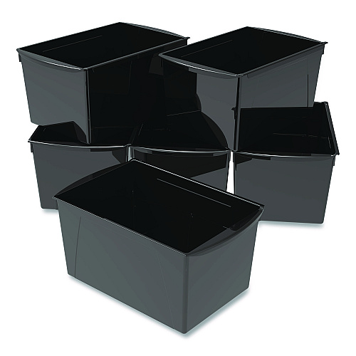 Storex Wide Book Bin, 3.82 gal, 9.2" x 14.5" x 7", Black, 6/Pack (71130U06C)