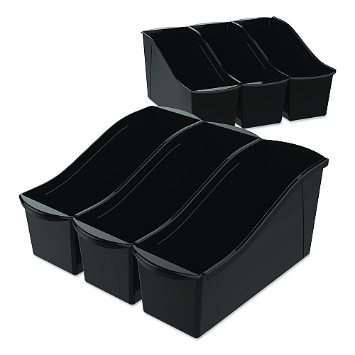 Storex Large Book Bin, 2 gal, 5.3" x 14.3" x 7", Black, 6/Pack (70109E06C)