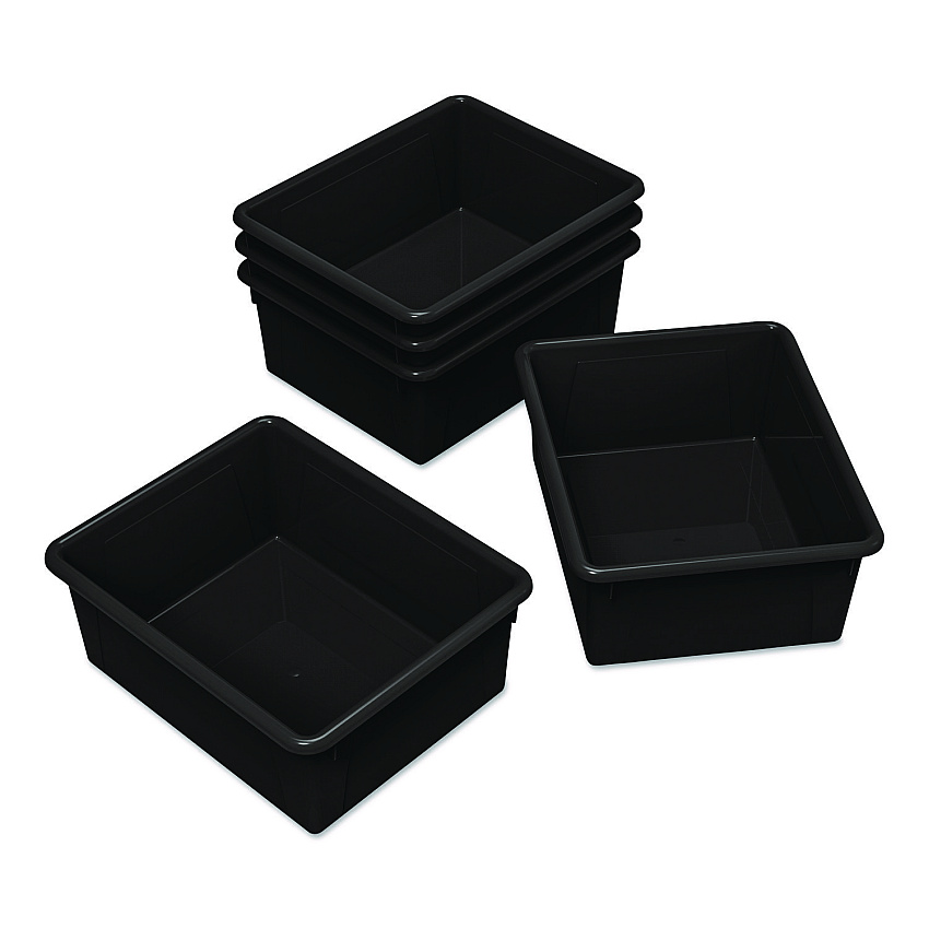 Storex Storage Tray, Deep, 2 gal, 10.65" x 10.65" x 5.2", Black, 5/Pack (62523U05C)