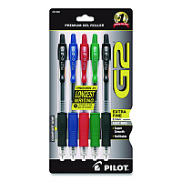 Pilot G2 Premium Gel Pen, Retractable, Extra-Fine 0.5 mm, Assorted Ink and Barrel Colors, 5/Pack (31300)