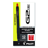 G2 Edge Premium Gel Roller Pen, Retractable, Fine 0.7 mm, Red Ink, Black/Red Barrel, Dozen
