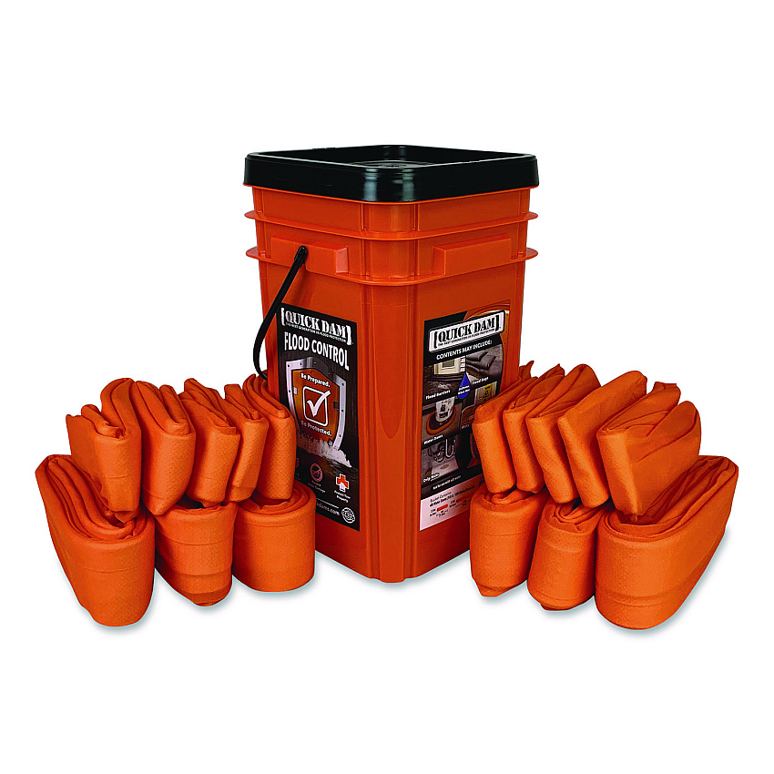 Quick Dam Indoor Bucket Kit, (1) Bucket, (10) 4 ft Water Dams, (6) 10 ft Water Dams (WUGGCO)