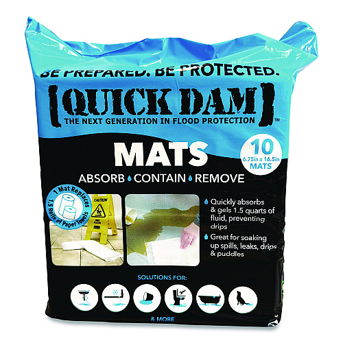 Quick Dam Super Absorbent Mats, 1.5 qt, 7" x 14", 10/Pack (WUM10)