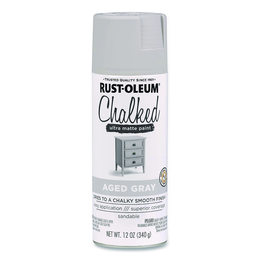 Rust-Oleum Ultra Matte Chalked Paint, Matte Aged Gray, 12 oz Aerosol Can (302592EA)
