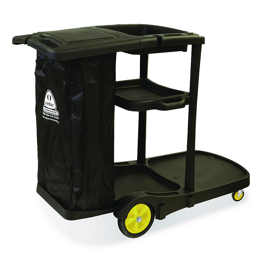 Nexstep Commercial Products Premier Janitor Cart, 2 Shelves, Plastic, 18.25 x 44.5 x 38, Black (96980)