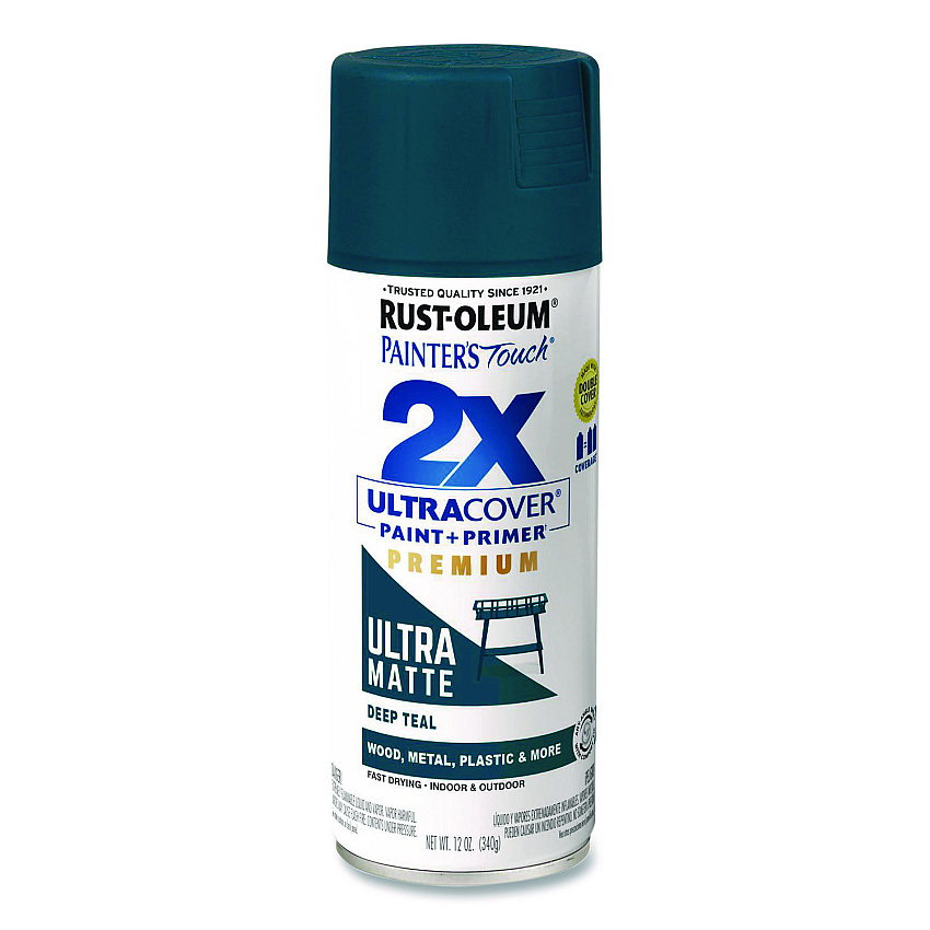 Rust-Oleum Painter's Touch 2X Ultra Cover Spray Paint, Ultra Matte Teal, 12 oz Aerosol Can (331185EA)