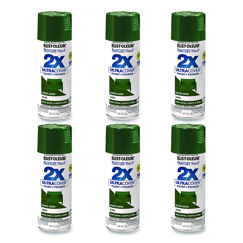 Rust-Oleum Painter's Touch 2X Ultra Cover Spray Paint, Gloss Hunter Green, 12 oz Aerosol Can, 6/Carton (334034)