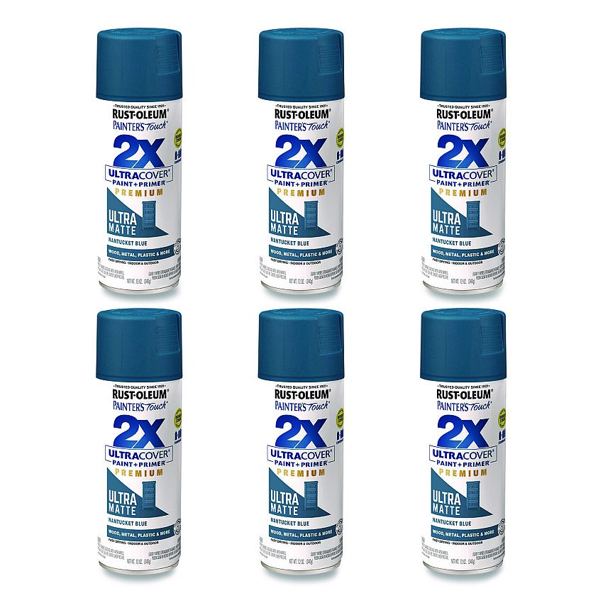 Rust-Oleum Painter's Touch 2X Ultra Cover Spray Paint, Ultra Matte Blue, 12 oz Aerosol Can, 6/Carton (331188)