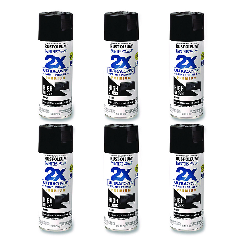 Rust-Oleum Painter's Touch 2X Ultra Cover Spray Paint, High Gloss Black, 12 oz Aerosol Can, 6/Carton (331172)