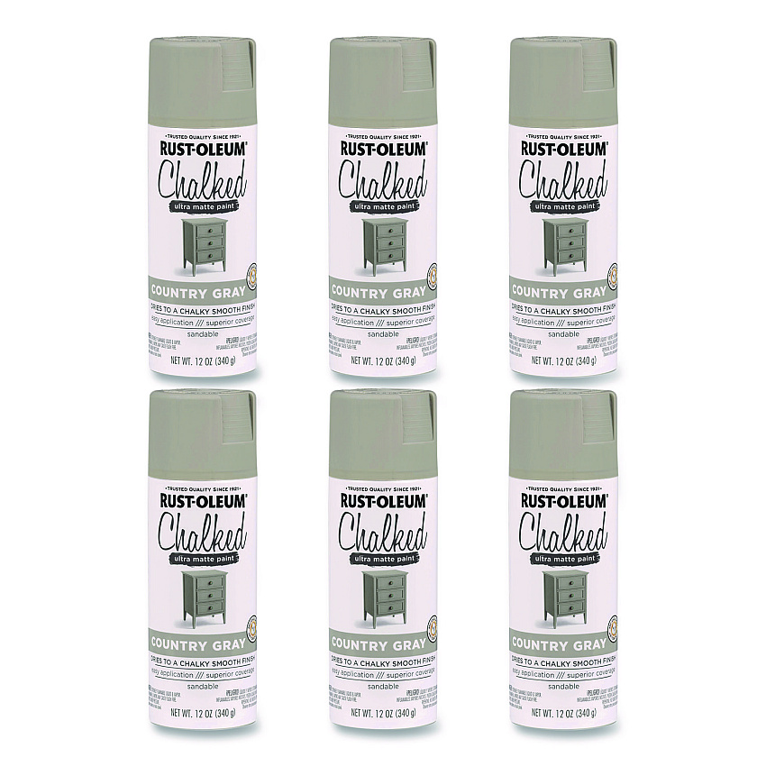 Rust-Oleum Ultra Matte Chalked Paint, Matte Country Gray, 12 oz Aerosol Can, 6/Carton (302593)