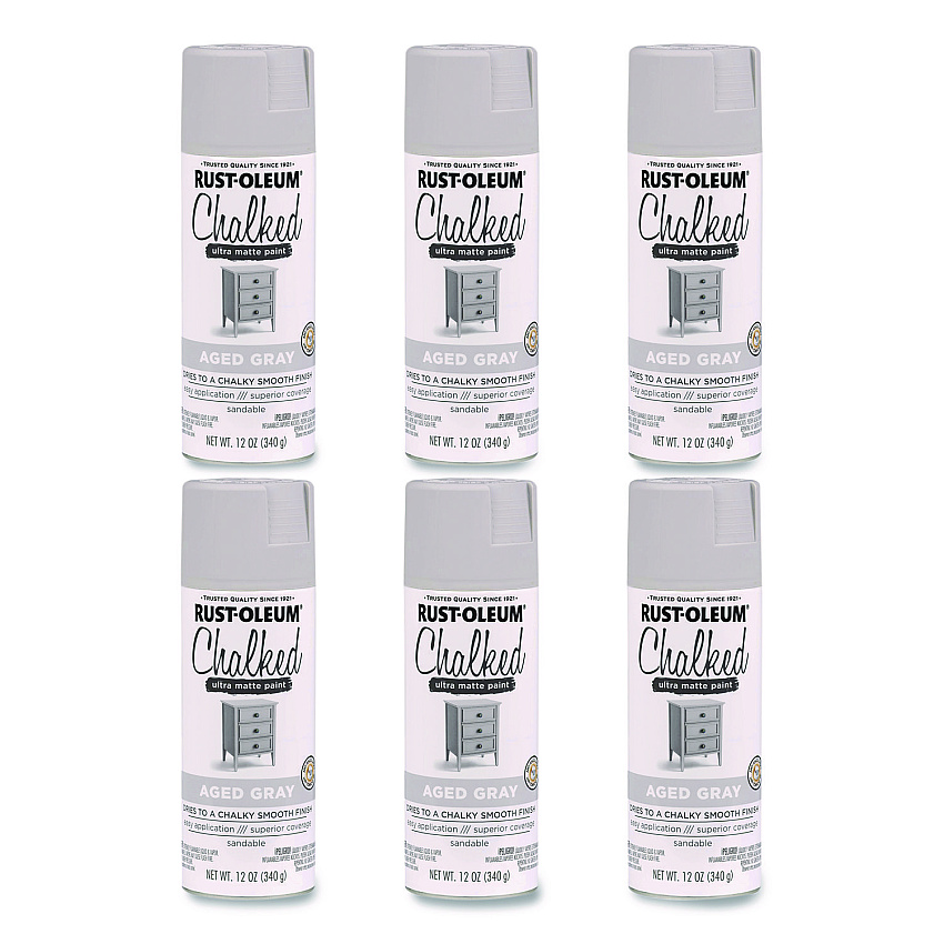 Rust-Oleum Ultra Matte Chalked Paint, Matte Aged Gray, 12 oz Aerosol Can, 6/Carton (302592)