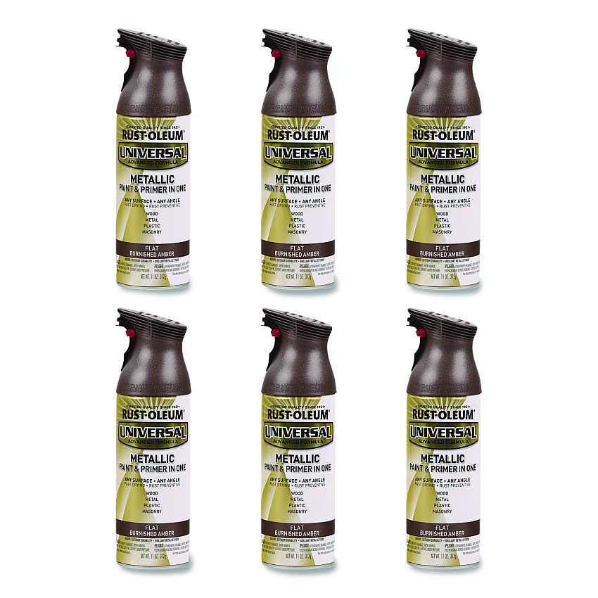 Rust-Oleum Universal Premium Spray Paint, Flat Amber, 12 oz Aerosol Can, 6/Carton (271472)