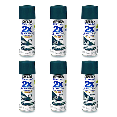 Rust-Oleum Painter's Touch 2X Ultra Cover Spray Paint, Ultra Matte Teal, 12 oz Aerosol Can, 6/Carton (331185)