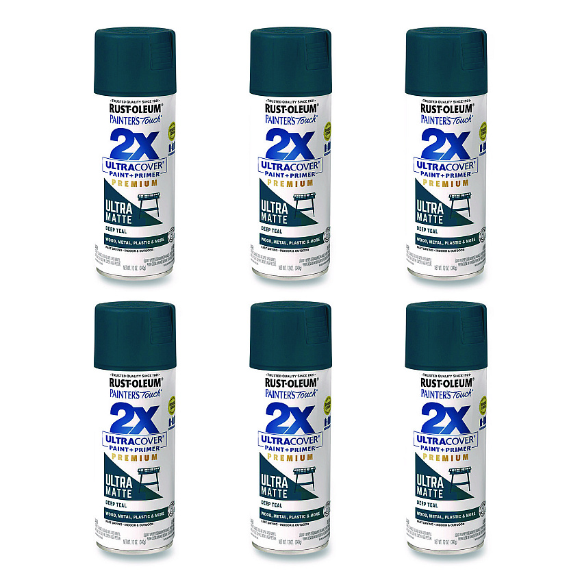Rust-Oleum Painter's Touch 2X Ultra Cover Spray Paint, Ultra Matte Teal, 12 oz Aerosol Can, 6/Carton (331185)