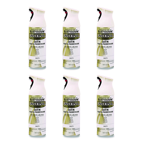 Rust-Oleum Universal Premium Spray Paint, Satin White, 12 oz Aerosol Can, 6/Carton (245210)