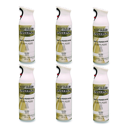 Rust-Oleum Universal Premium Spray Paint, Gloss White, 12 oz Aerosol Can, 6/Carton (245199)