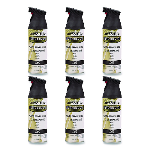 Rust-Oleum Universal Premium Spray Paint, Flat Black, 12 oz Aerosol Can, 6/Carton (245198)