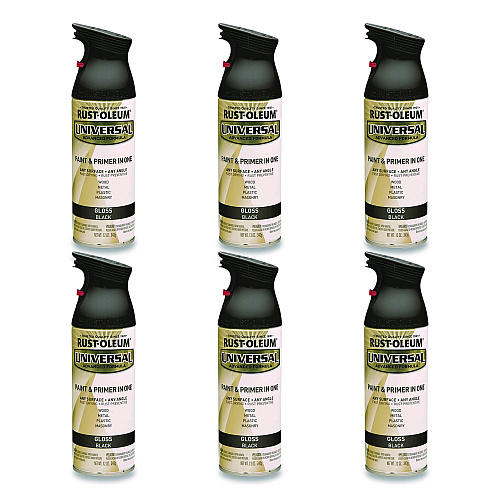 Rust-Oleum Universal Premium Spray Paint, Gloss Black, 12 oz Aerosol Can, 6/Carton (245196)
