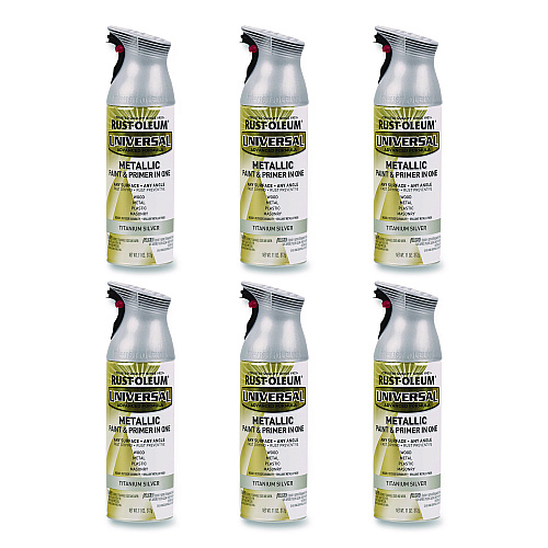 Rust-Oleum Universal Premium Spray Paint, Metallic Silver, 12 oz Aerosol Can, 6/Carton (245220)