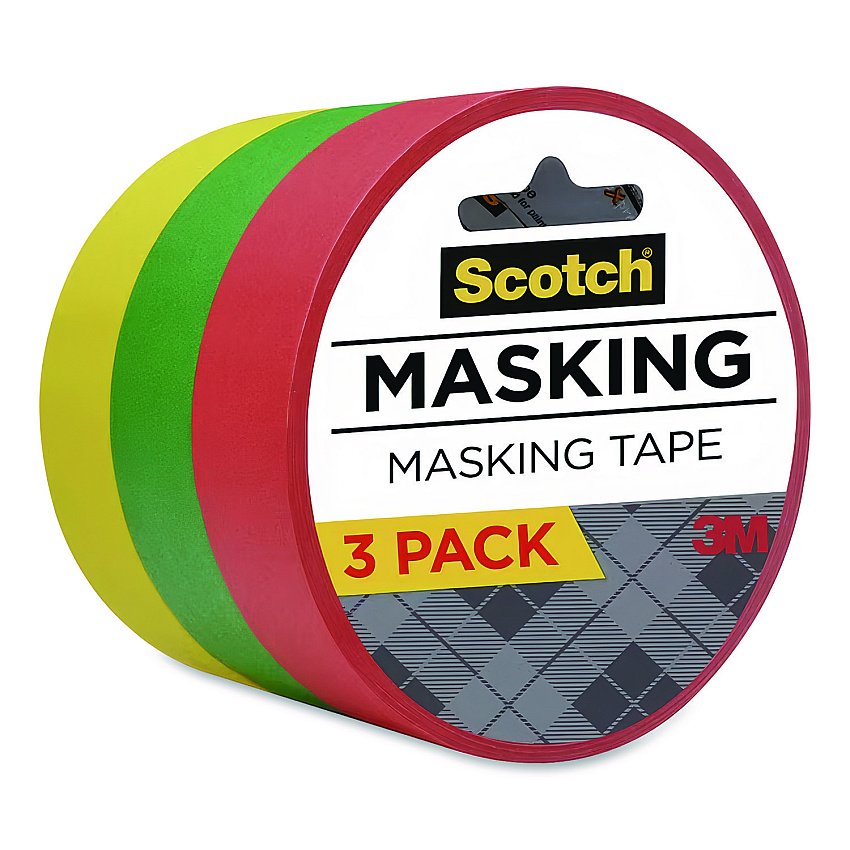 Scotch Expressions Masking Tape, 3" Core, 0.94" x 20 yds, Red, Green, Yellow, 3 Rolls/Pack (34373PRM)