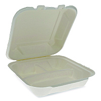 EarthChoice Bagasse Hinged Lid Container, 7.8 x 7.8 x 2.8, White, 150/Carton