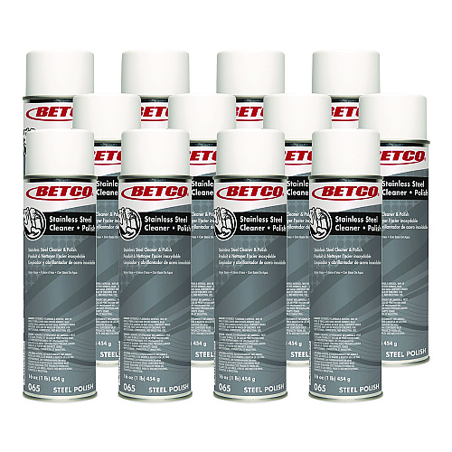 Betco Stainless Steel Cleaner and Polish, Characteristic Scent, 16 oz Aerosol Spray, 12/Carton (652300)