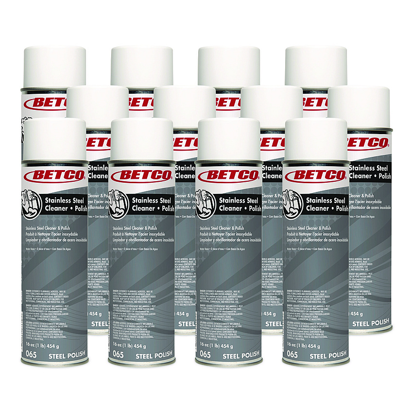 Betco Stainless Steel Cleaner and Polish, Characteristic Scent, 16 oz Aerosol Spray, 12/Carton (652300)