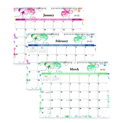 Blue Sky Lindley Monthly Wall Calendar, Floral Artwork, 15 x 12, White/Pink/Red Sheets, 12-Month (Jan to Dec): 2026 (117888)