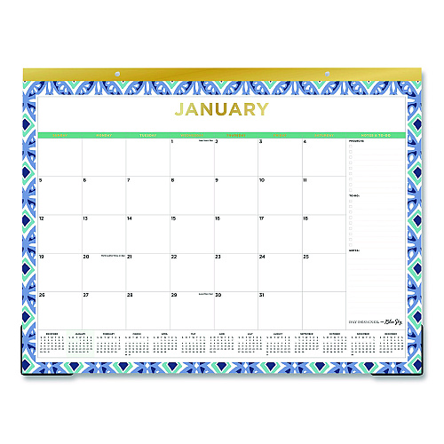 Blue Sky Tile Monthly Desk Pad Calendar, Geometric Artwork, 22 x 17, White/Blue/Green Sheets, 12-Month (Jan to Dec): 2026 (133694)