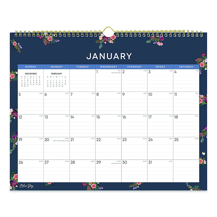 Blue Sky Ashlyn Monthly Wall Calendar, Floral Artwork, 15 x 12, White/Blue/Pink Sheets, 12-Month (Jan to Dec): 2026 (148617)