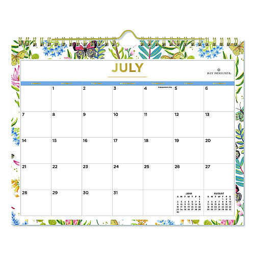 Blue Sky Day Designer Flutter Academic Year Wall Calendar, Butterfly Floral Artwork, 11 x 8.75, 12-Month (July to June): 2025 to 2026 (136694)