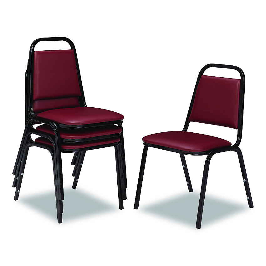 NPS 9100 Series Vinyl Upholstered Stack Chair, Supports Up to 300 lbs, 18" Seat Height, Burgundy Seat/Back, Black Base, 4/Carton (9108B4)