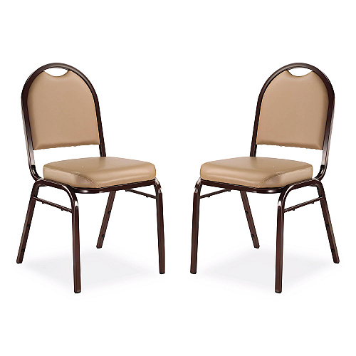 NPS 9200 Series Premium Upholstered Stack Chair, Vinyl, Supports 500 lb, 19" Seat Ht, French Beige Seat/Back, Mocha Base, 2/Pack (9201M2)